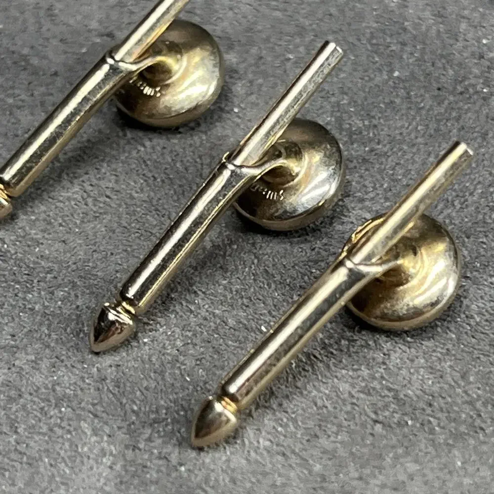 Vintage Brown Mother Of Pearl Round Tuxedo Shirt Stud Set Of 3 Gold Tone Swank